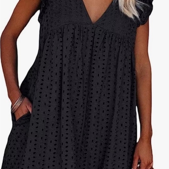 Mustard Seed. Black Eyelet Babydoll Romper. Dress built in Shorts and Pockets! - Picture 3 of 6